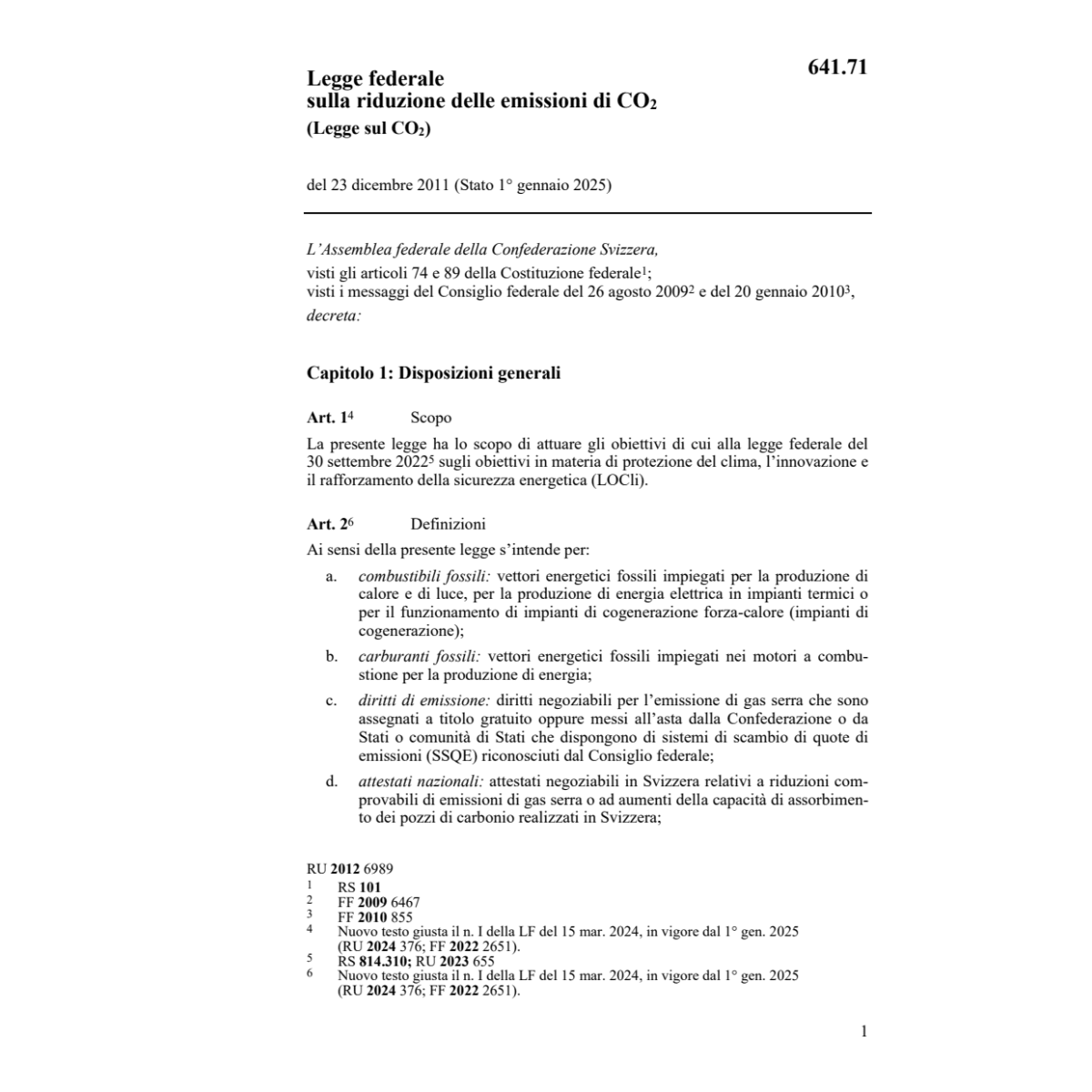 LF sulla riduzione delle emissioni CO2