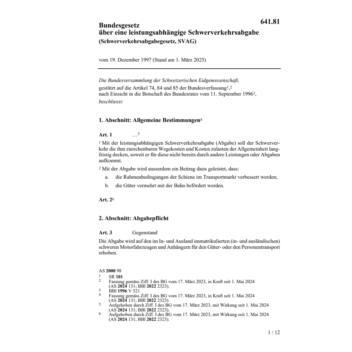 Schwerverkehrsabgabegesetz, SVAG