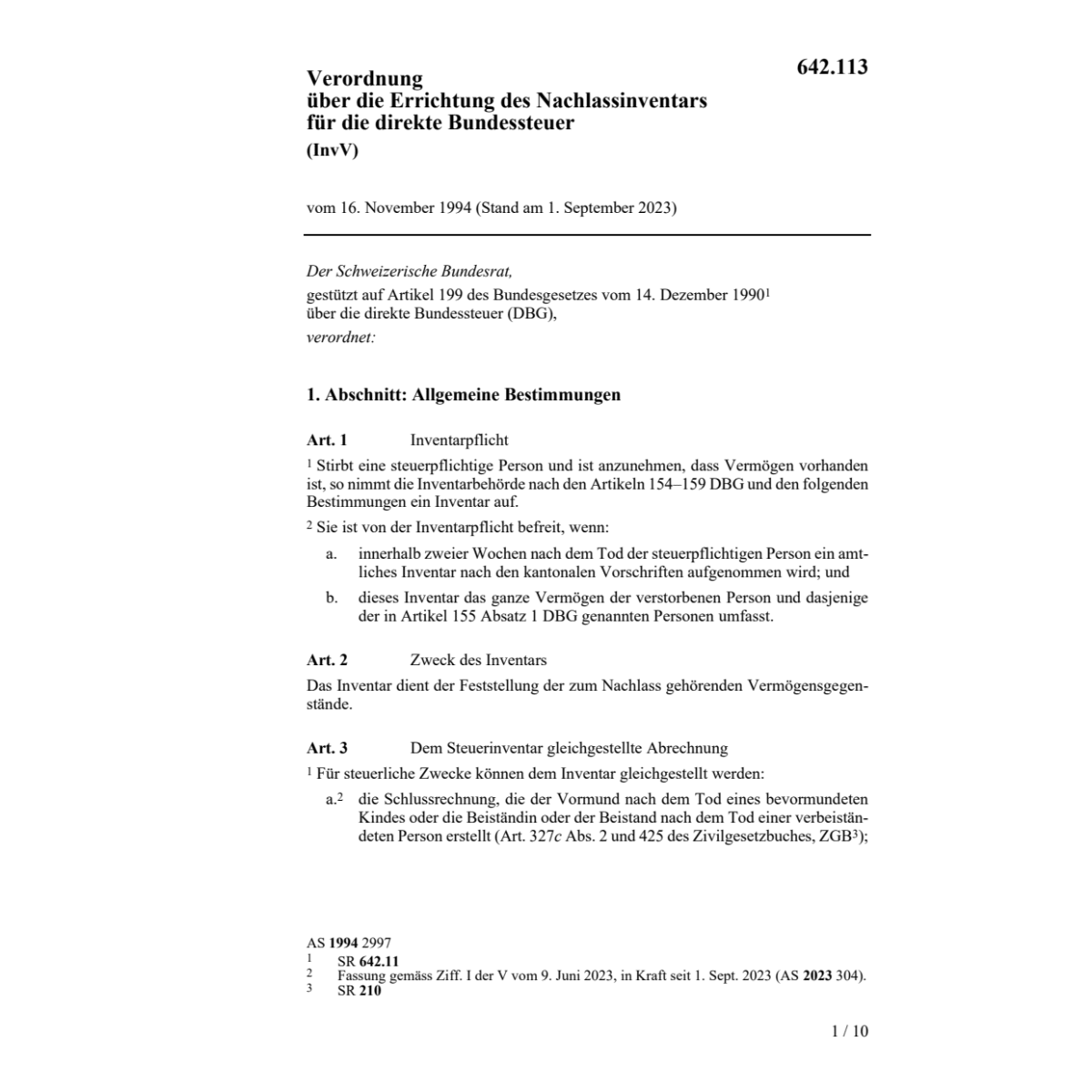 V Nachlassinventar direkte Steuer, InvV