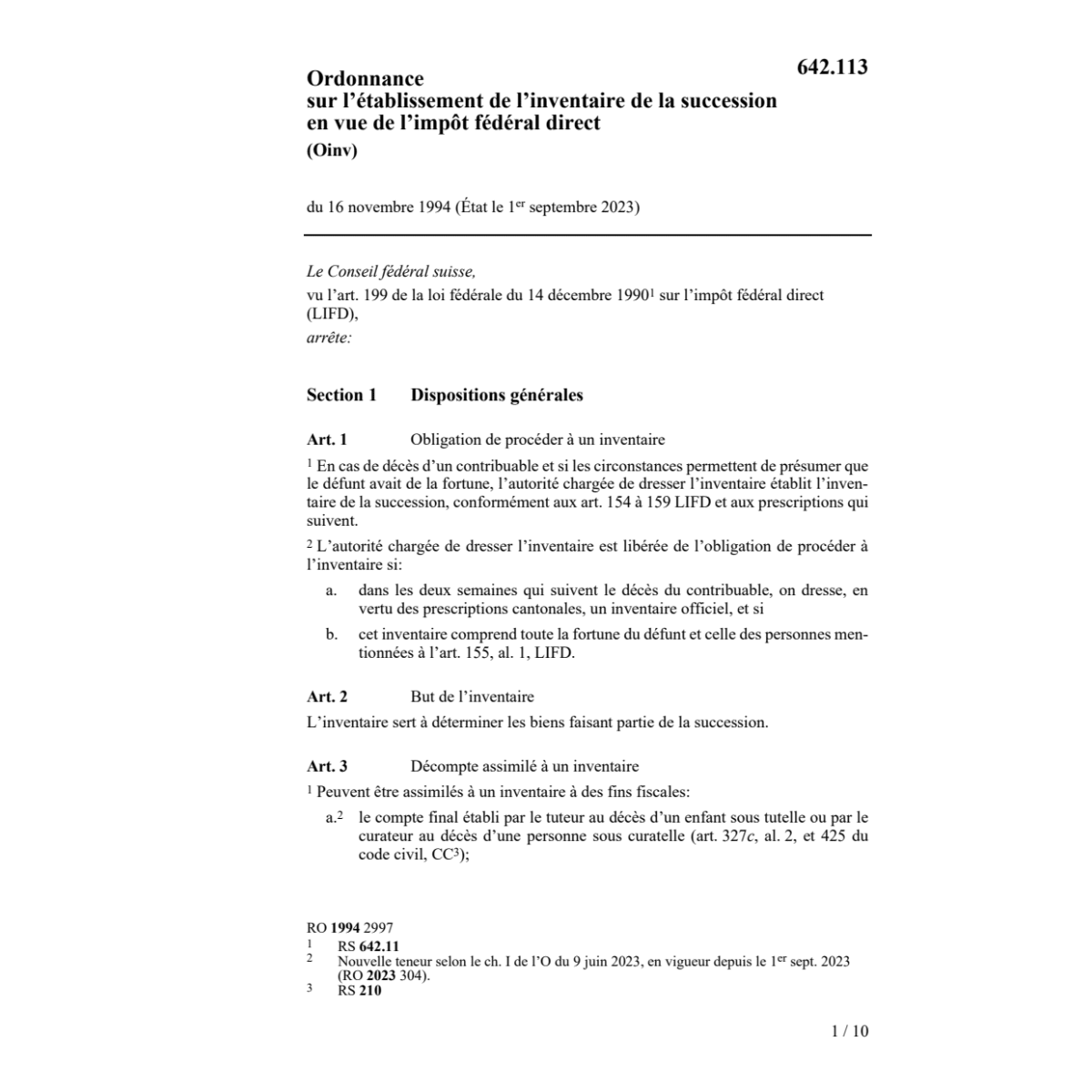 O ètablissement inventaire, Oinv