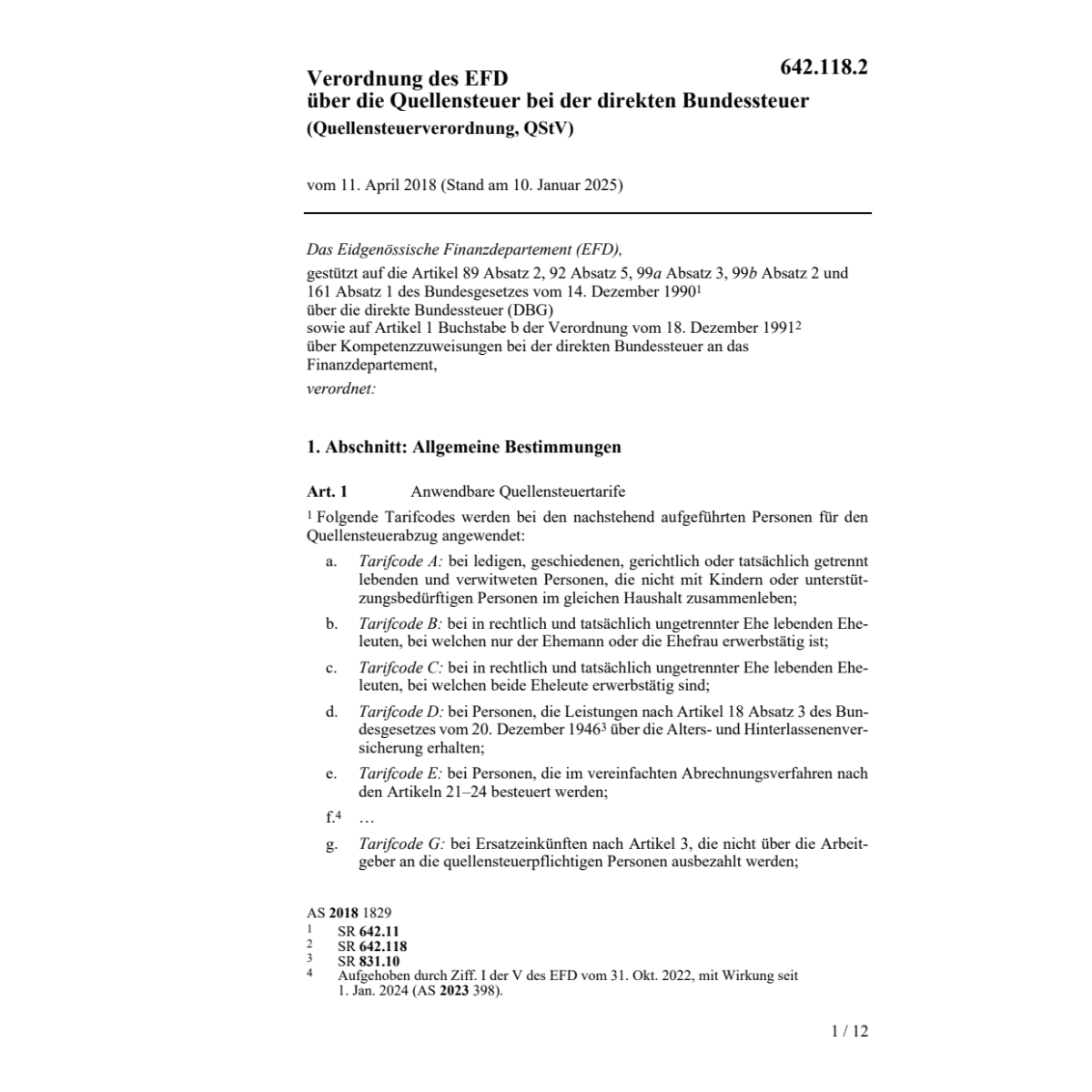 Quellensteuerverordnung, QStV