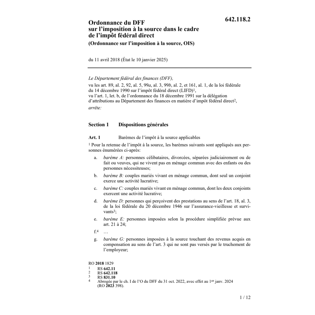 O l'imposition à la source, OIS