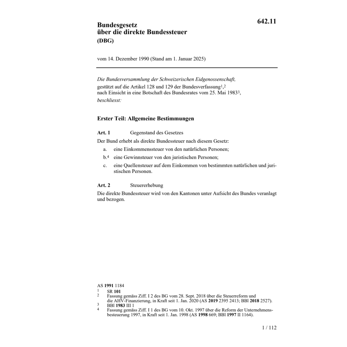 BG über direkte Bundessteuer, DBG