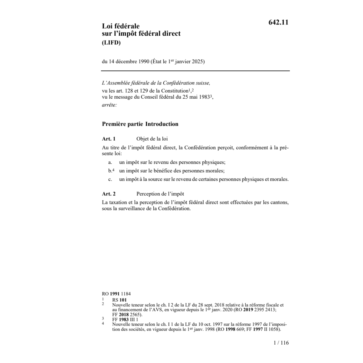 LF impôt fédéral direct, LIFD