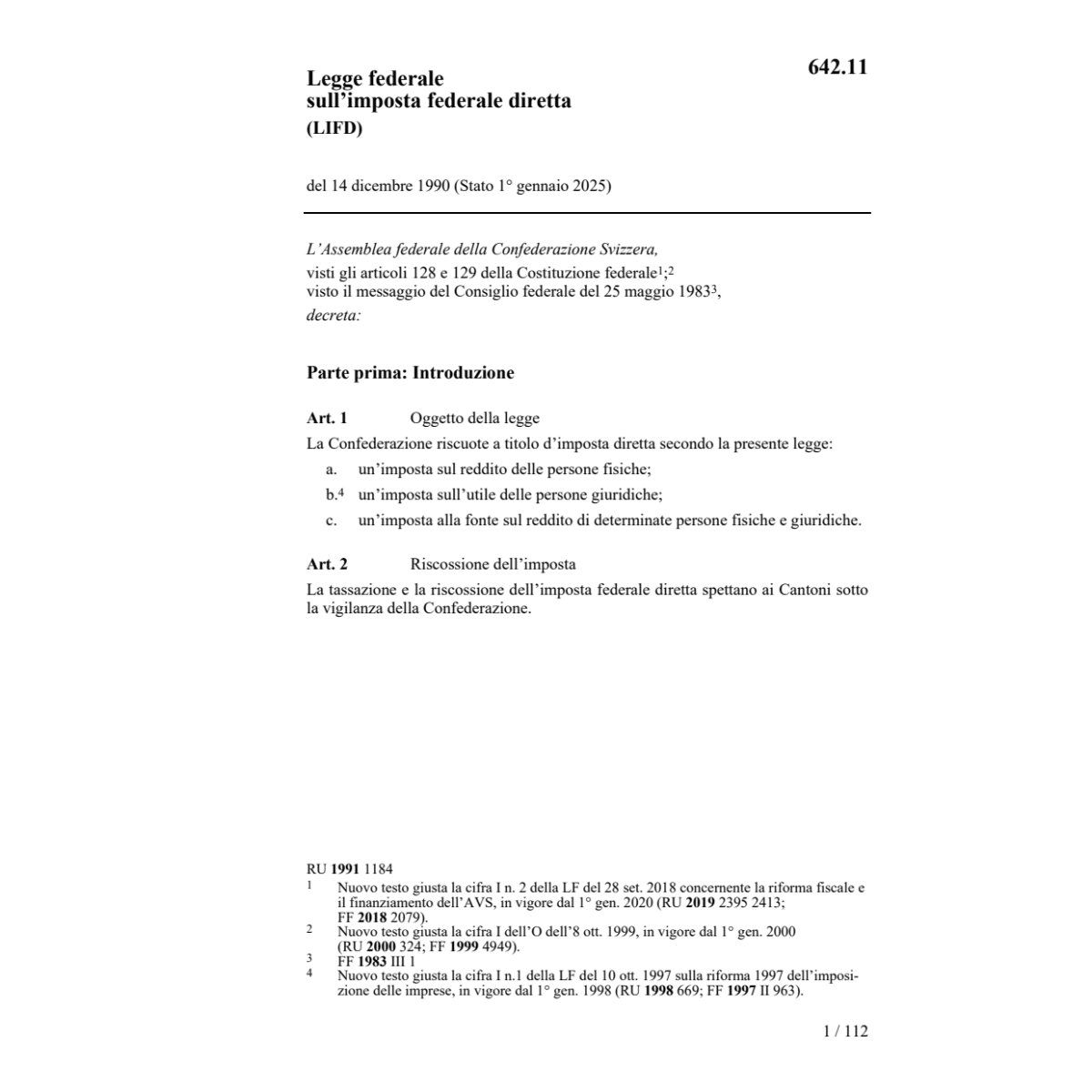 LF imposta federale diretta, LIFD