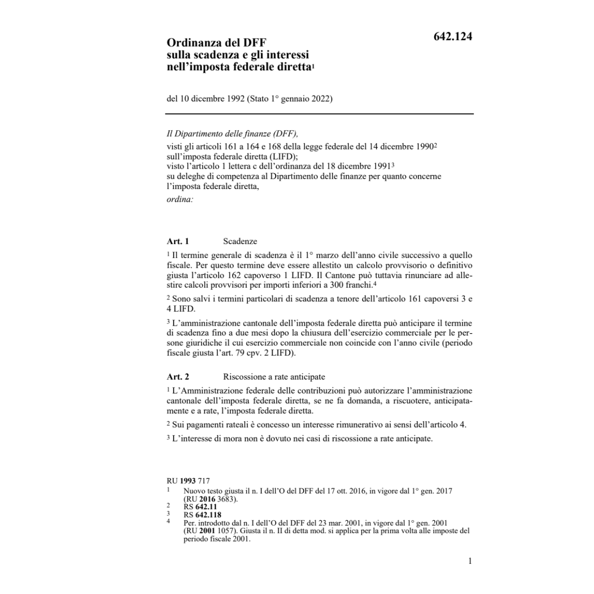 O scadenza nell'imposta federale diretta
