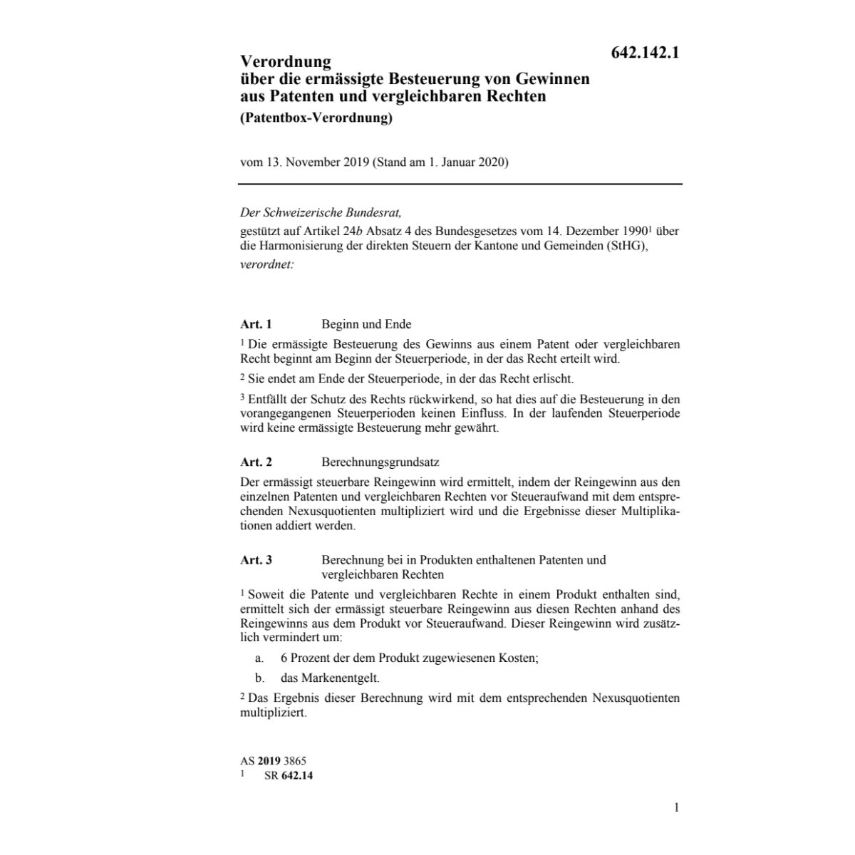 V 13.11.19 Patentbox-Verordnung