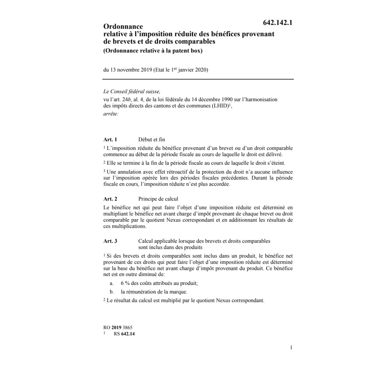O 13.11.19 relative à la patent box