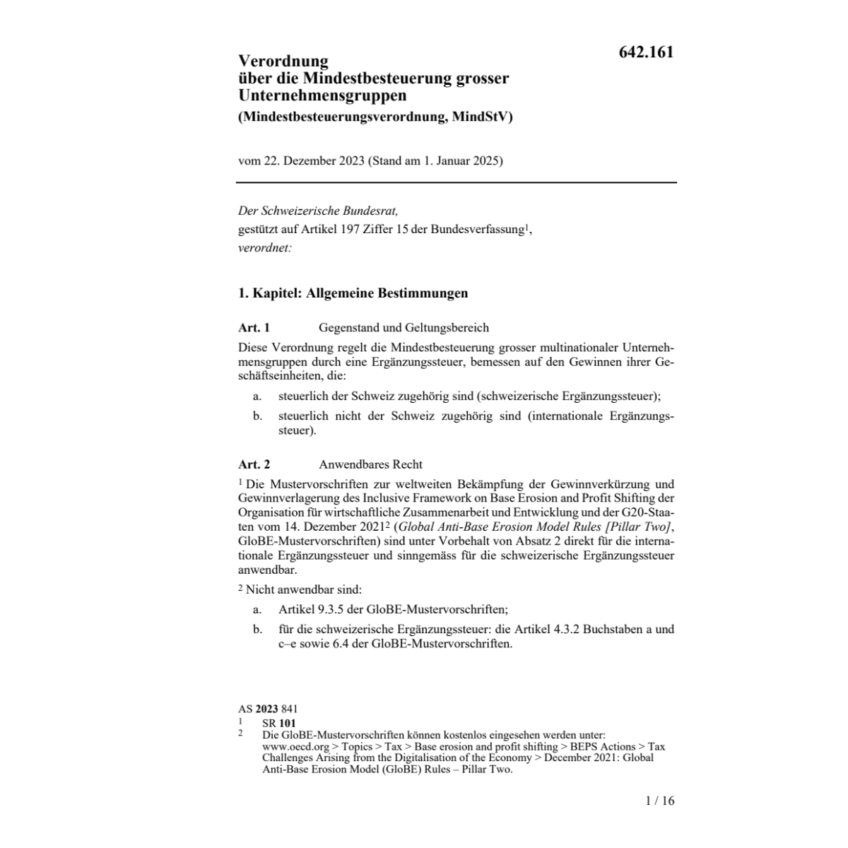 Mindestbesteuerungsverordnung 22.12.23