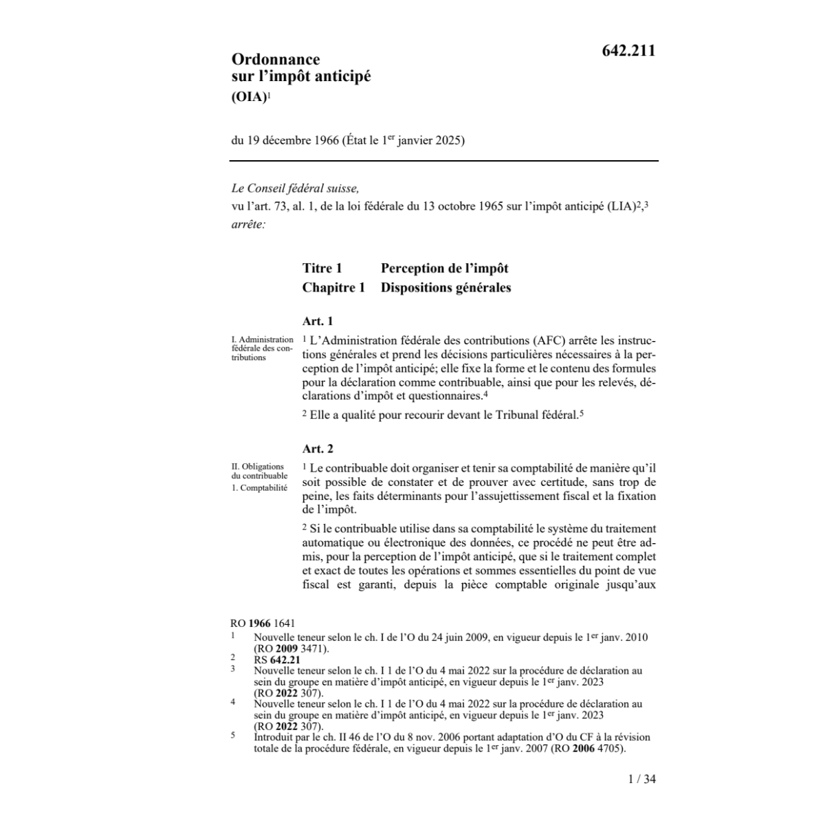 O execution LF sur l'impôt anticipé, OIA
