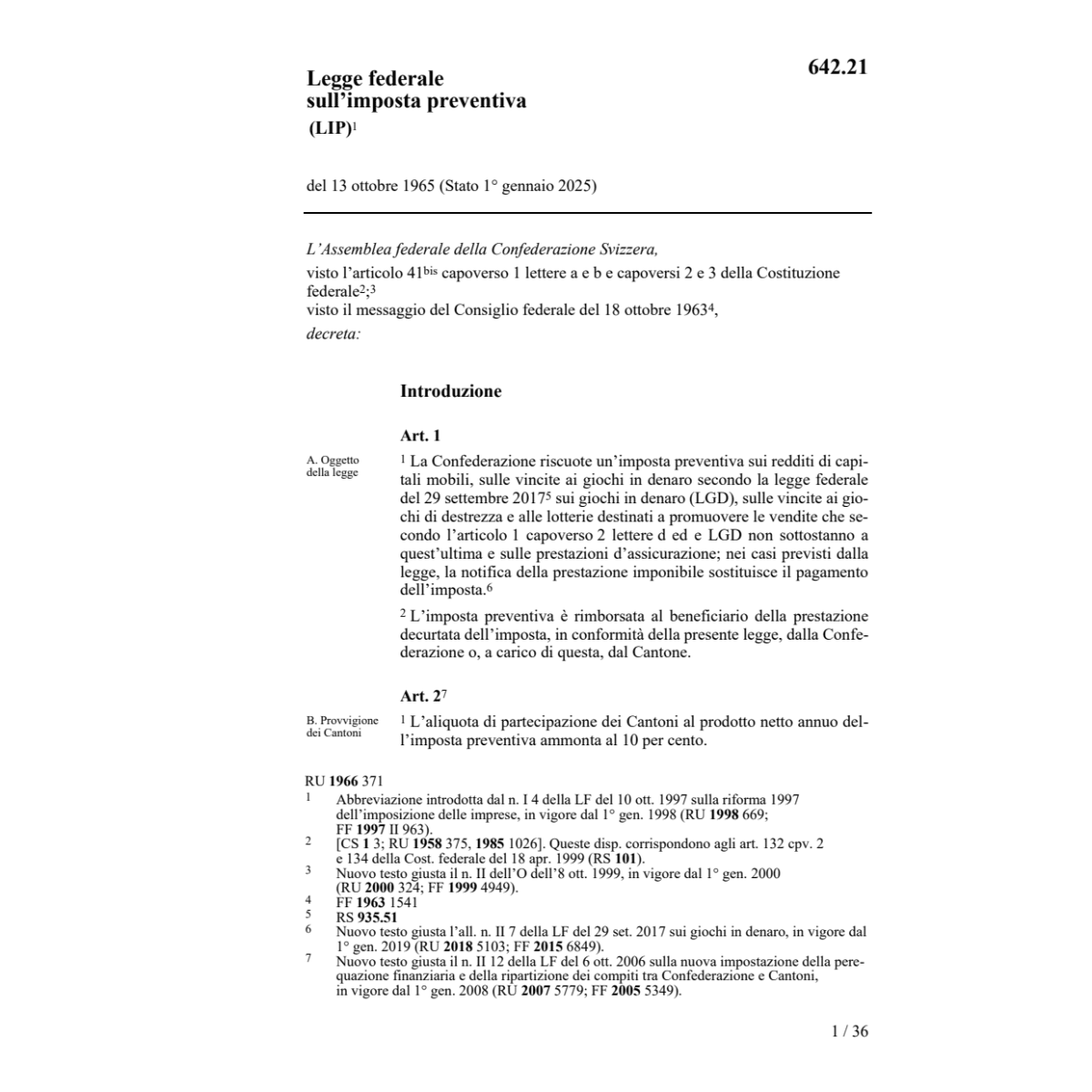 LF imposta preventiva, LIP