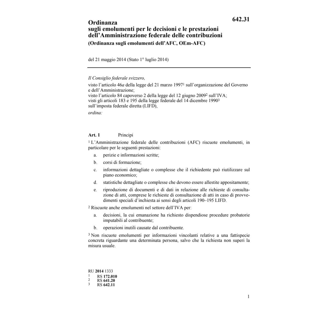 O emolumenti prestazioni Amministrazione