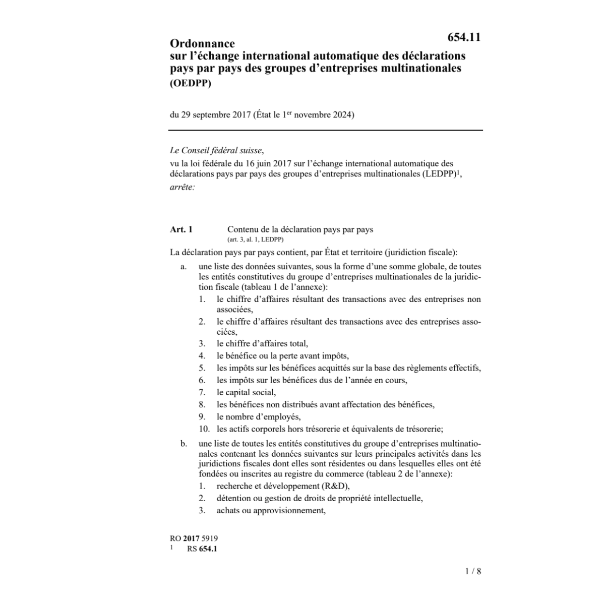 O éch. déclar. pays par pays (OEDPP)