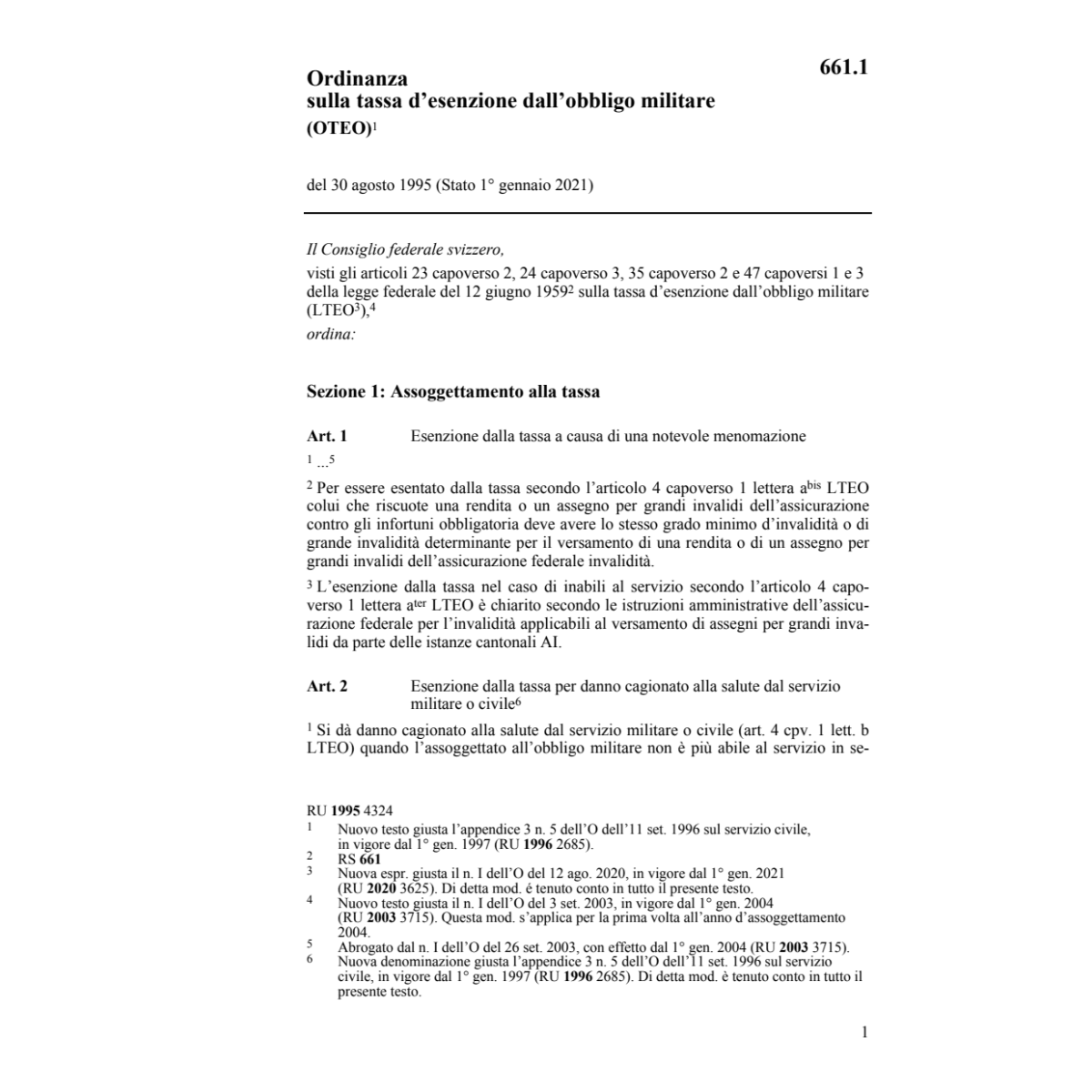 O tassa esenzione obligo militare, OTEO