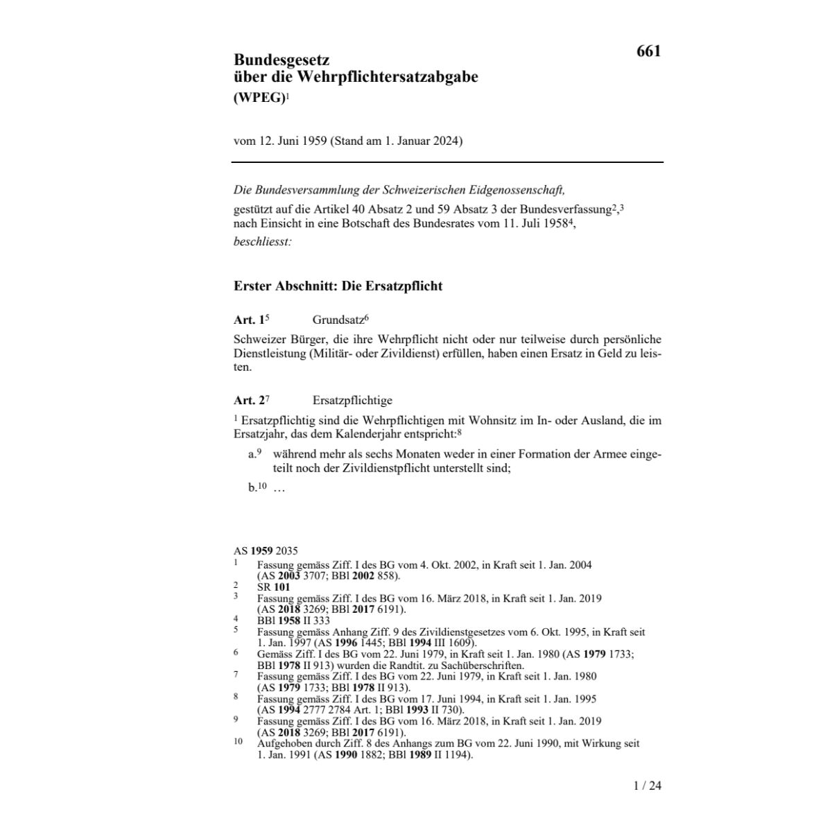 BG über Wehrpflichtersatz, WPEG