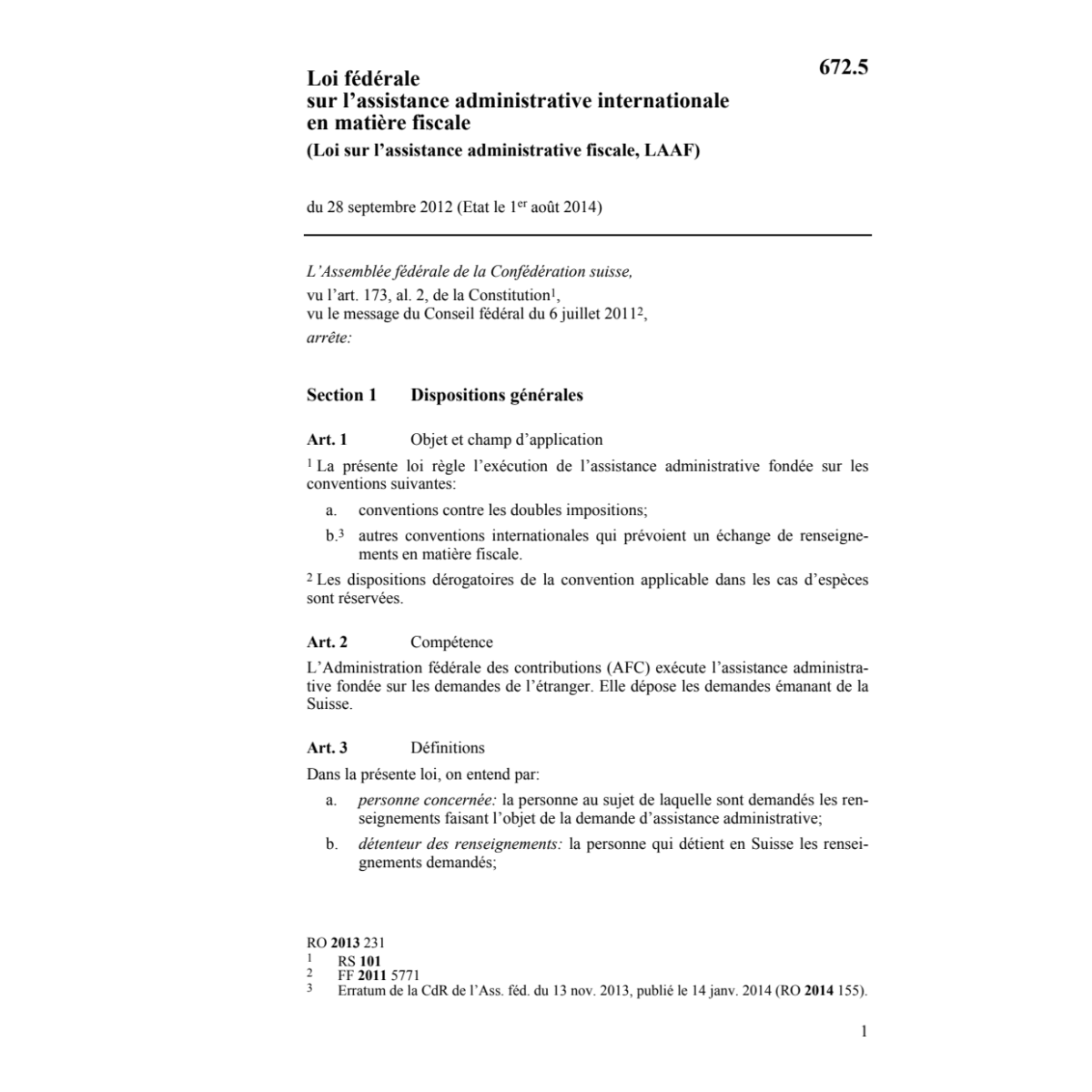 Loi assist. administr. fiscale, LAAF