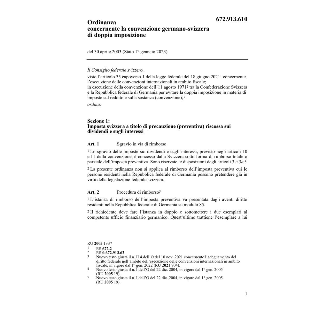 O conv.germano-svizzera doppia imposiz.