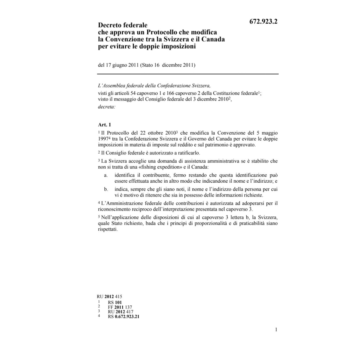 D mod. Conv. CH-Canada doppie imp.