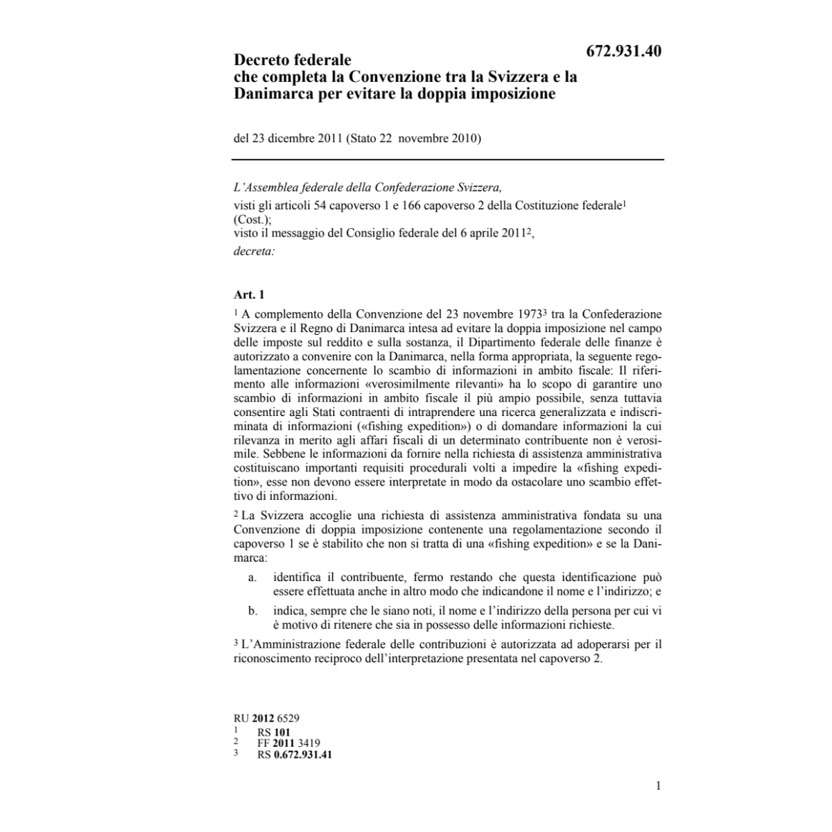 D compl. Conv. doppia imp. CH-Danimarca