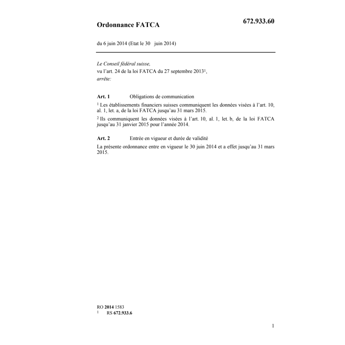 Ordonnance FATCA