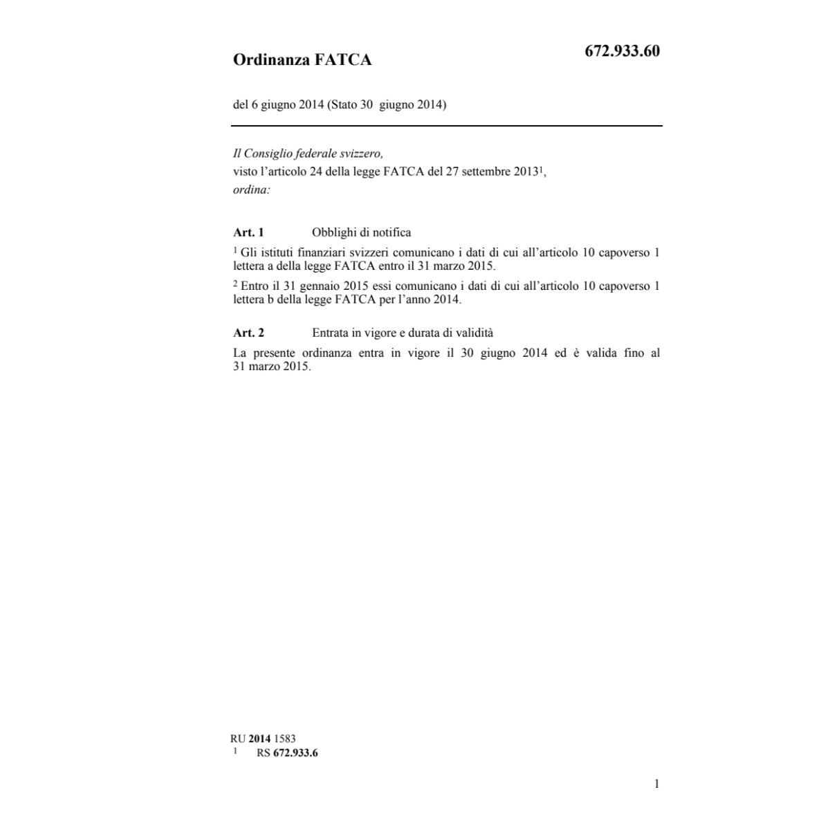 Ordinanza FATCA
