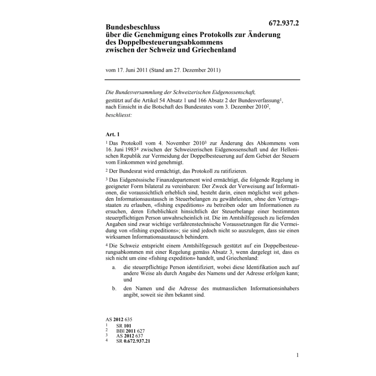BB Änd. DBA CH-Griechenland