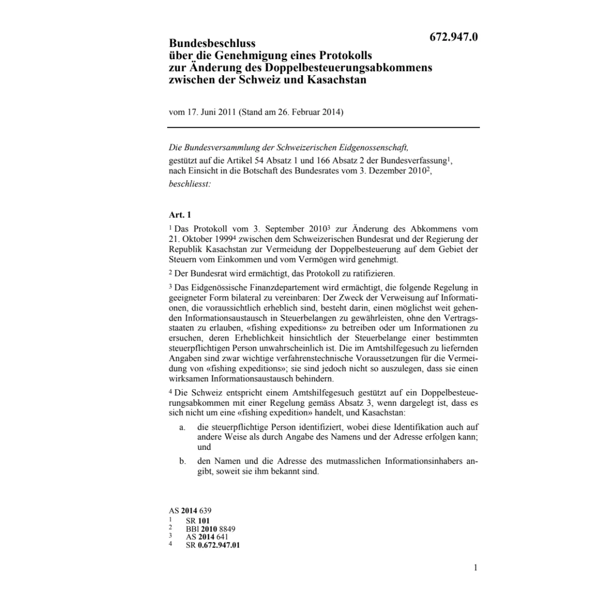 BB Änd. DBA CH-Kasachstan
