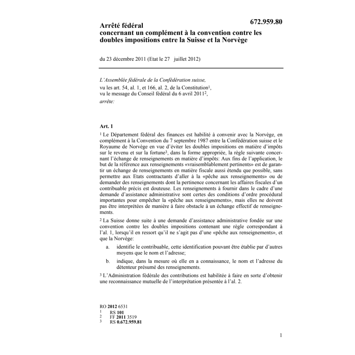AF compl.conv. doubles imp.CH-Norvège