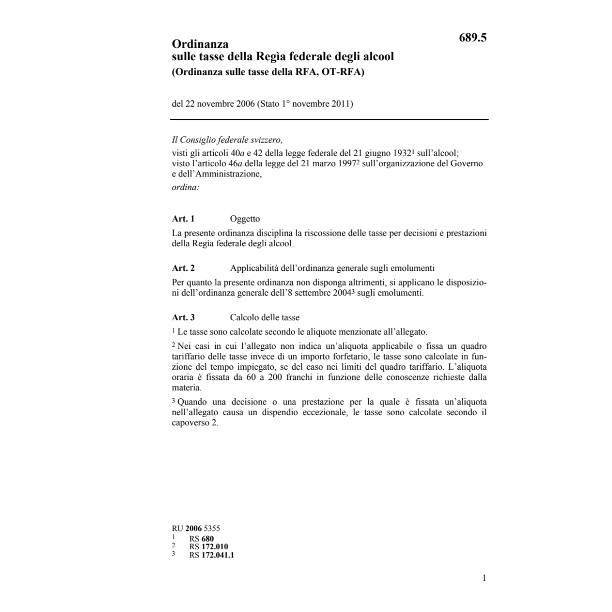 O tasse della Regìa federale alcool
