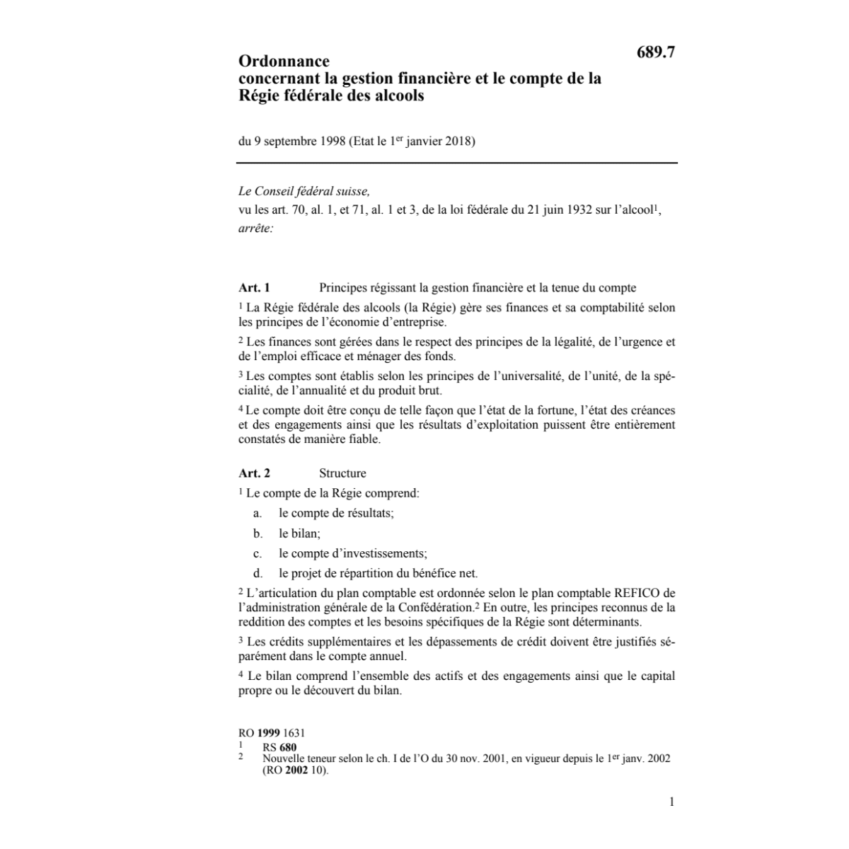 O gestion financ./compte, Régie alcools