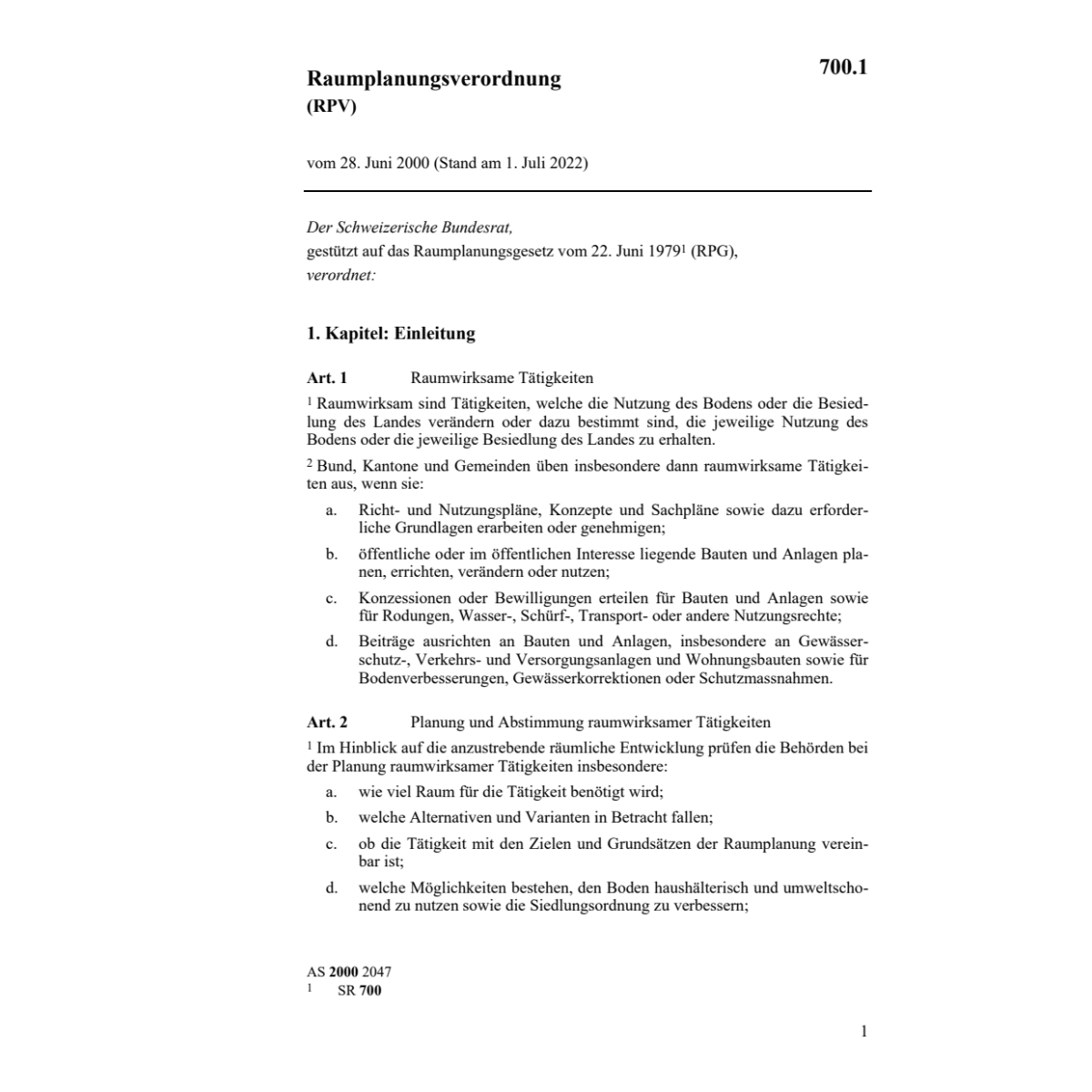 V über die Raumplanung, RPV