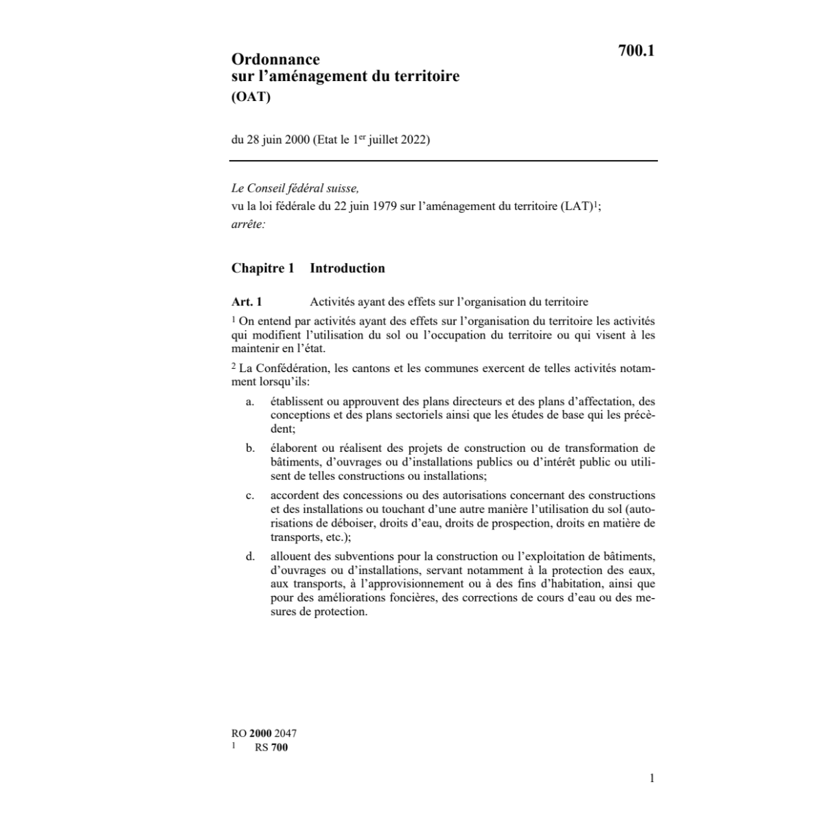 O sur l'aménagement du territoire, OAT