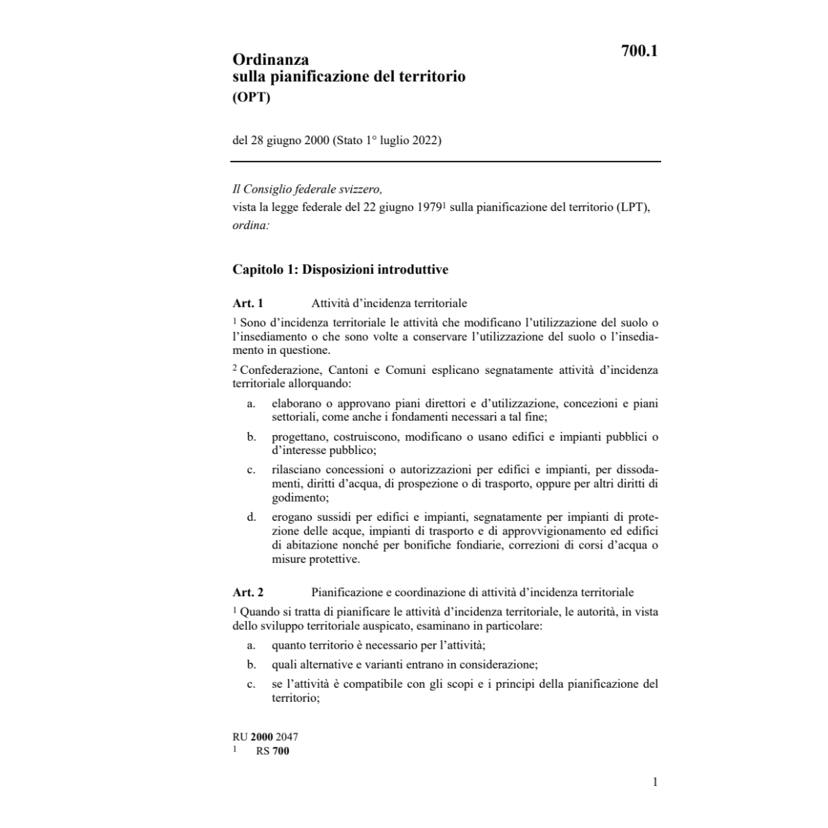 O pianificazione del territorio, OPT