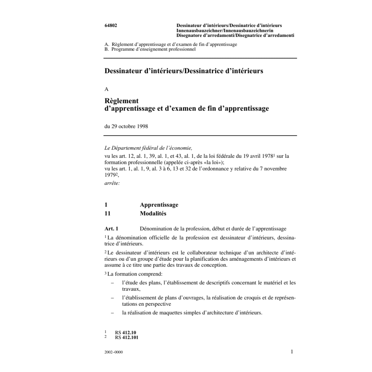 Dessinateur intérieurs, R apprentissage