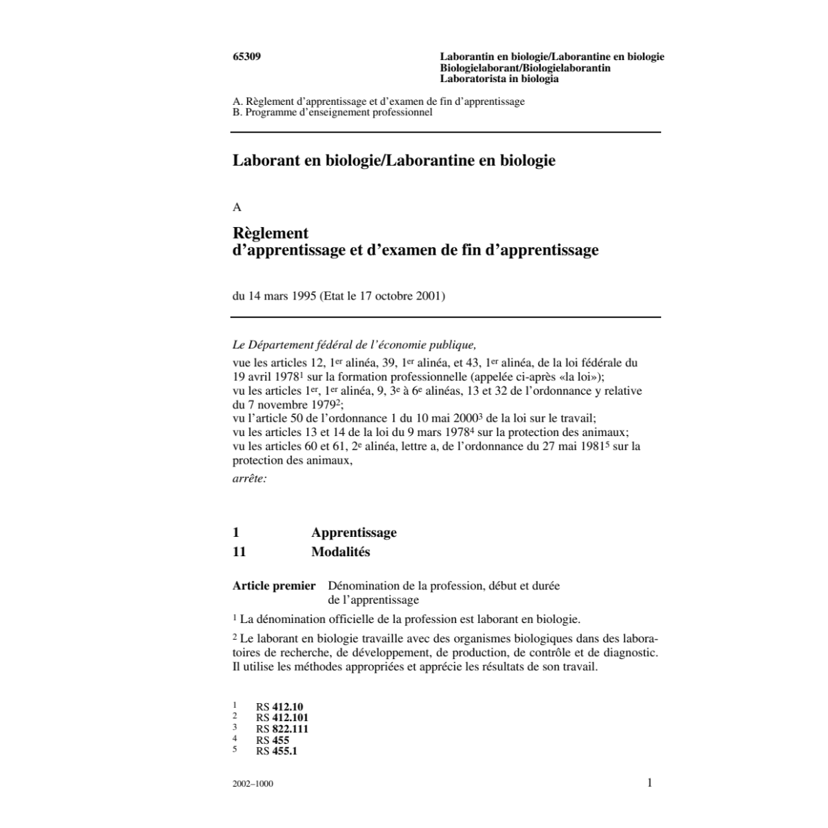 Laborant en biologie,R. d'apprentissage