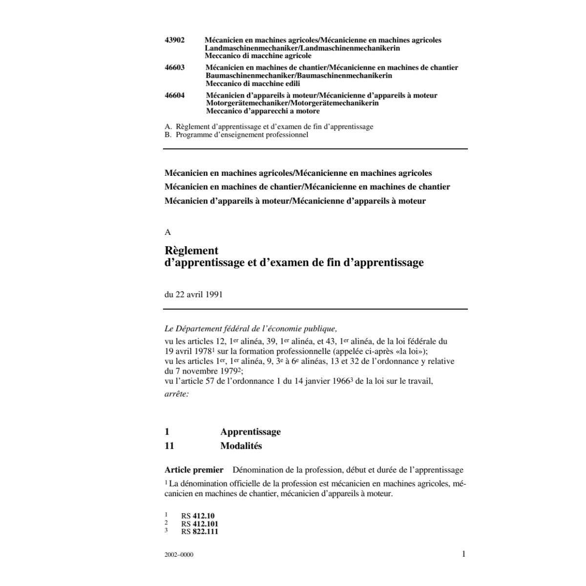 Mécan.en machin.agricoles, chantier ...