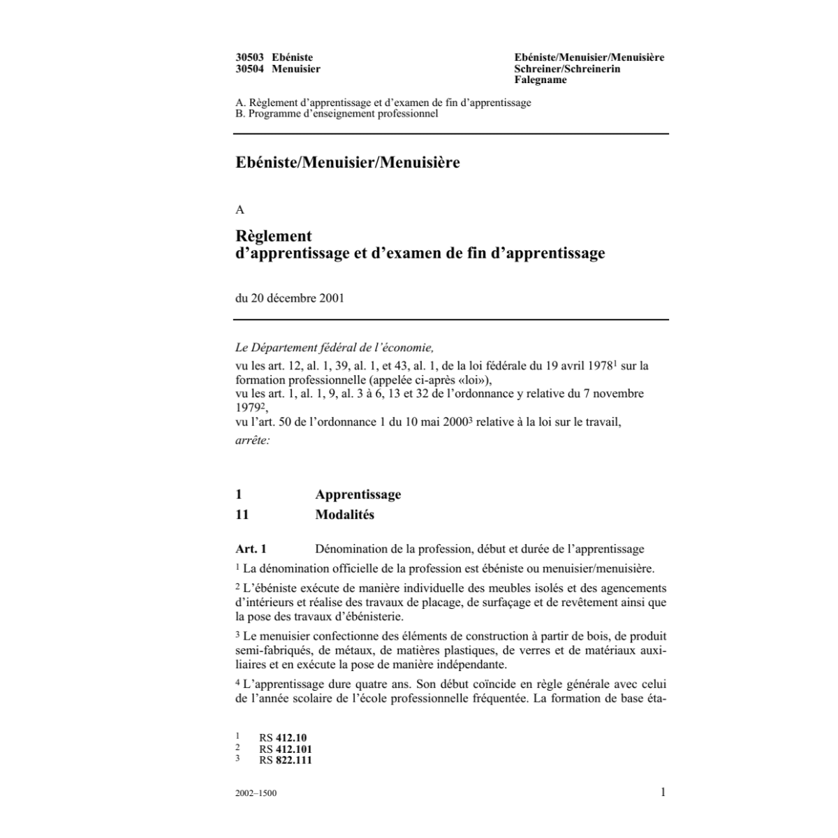 Menuisier et d'ébéniste,R. d'apprentiss.
