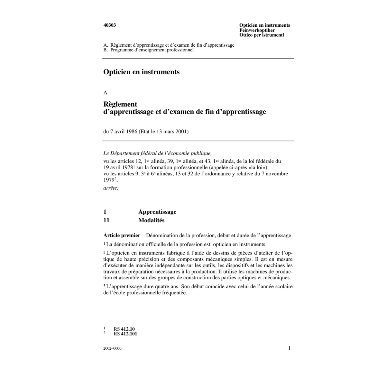 Opticien en instruments, R.d'apprentiss.