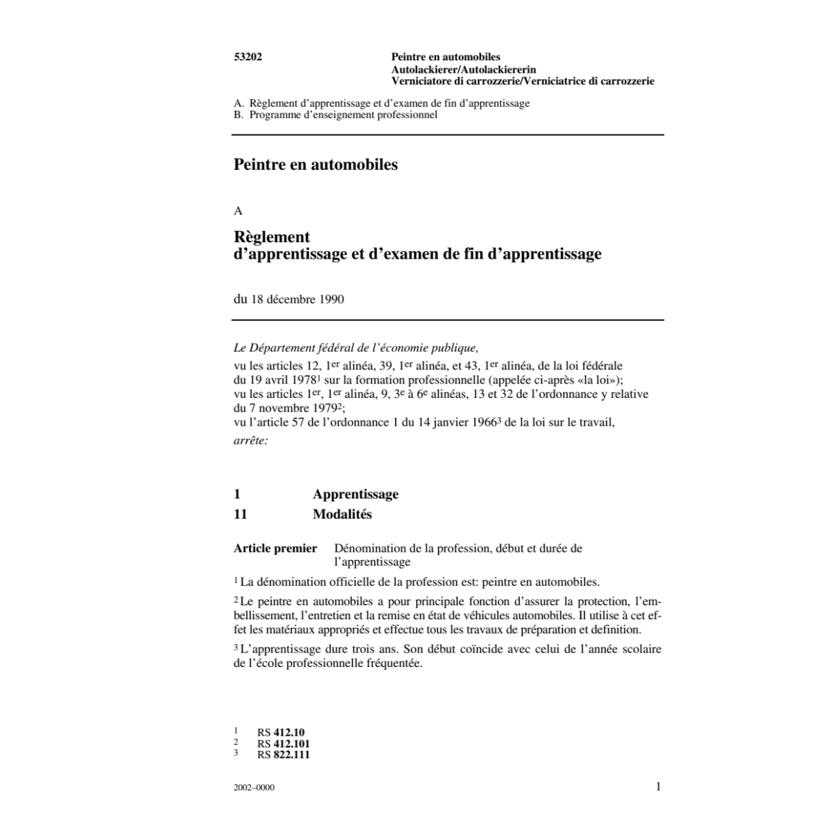 Peintre en automobiles,R.d'apprentissage