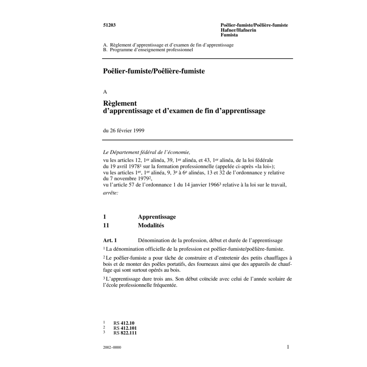 Poélier-fumiste,Réglement d'apprentissa.