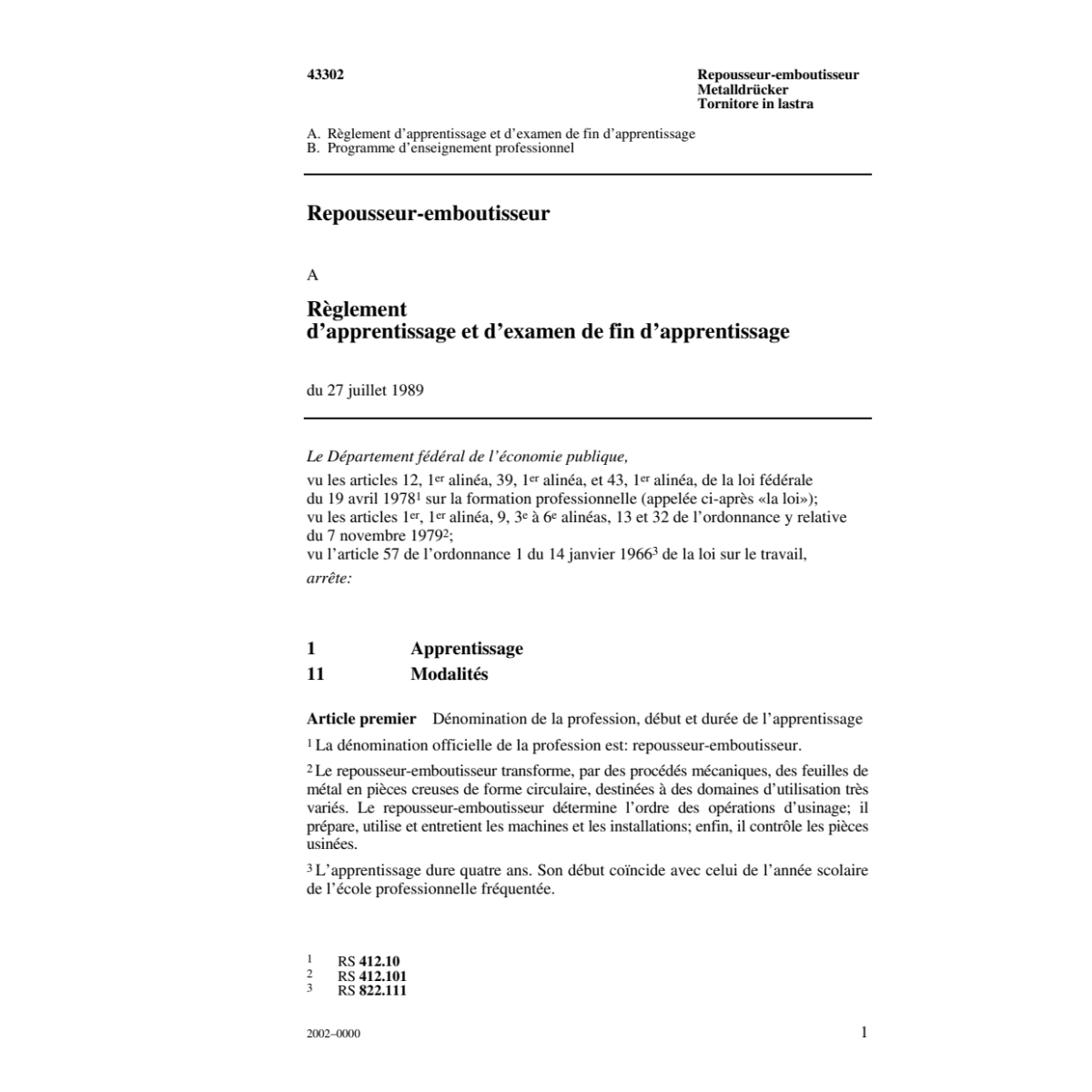R apprentissage Repousseur-emboutisseur