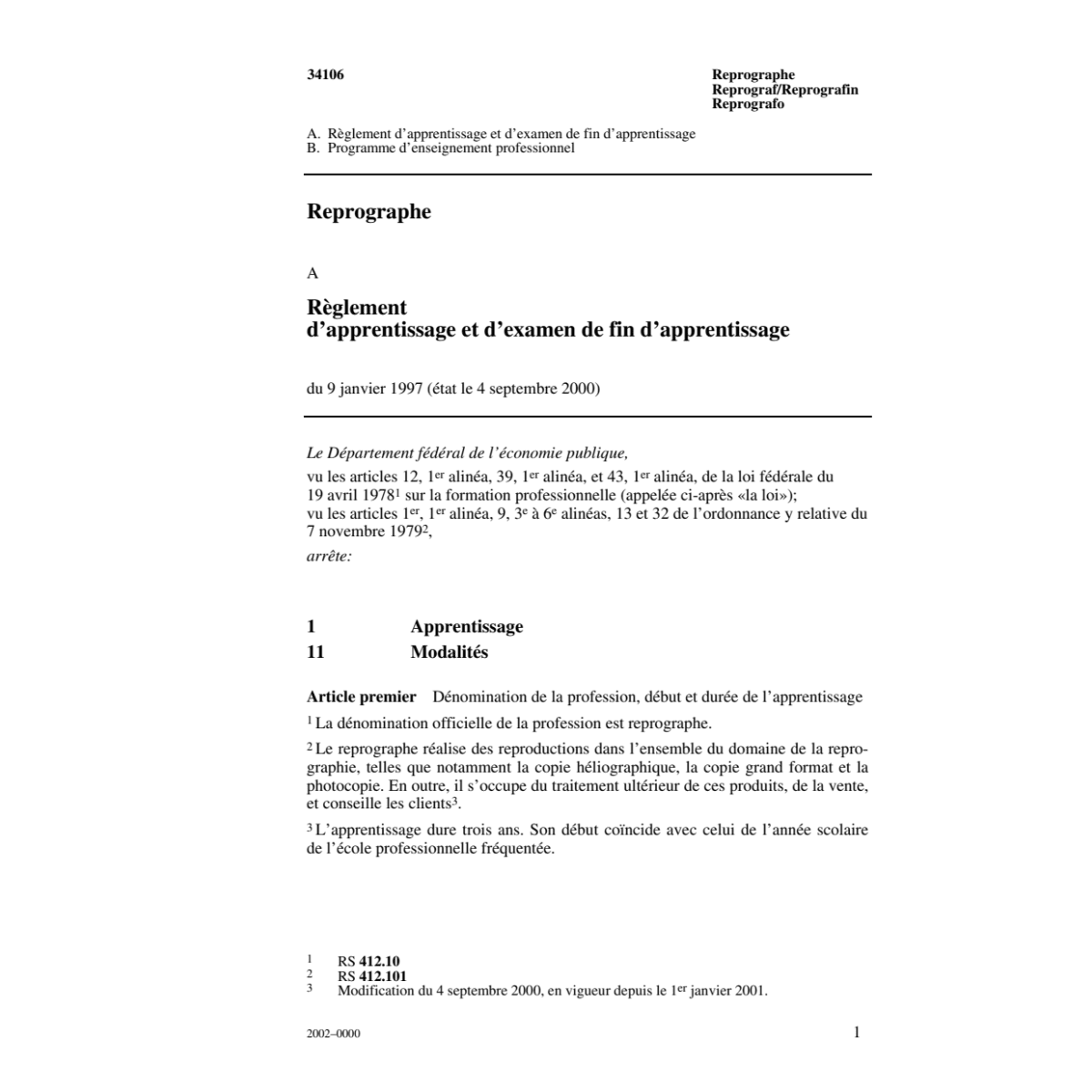 R apprentissage, Reprographe