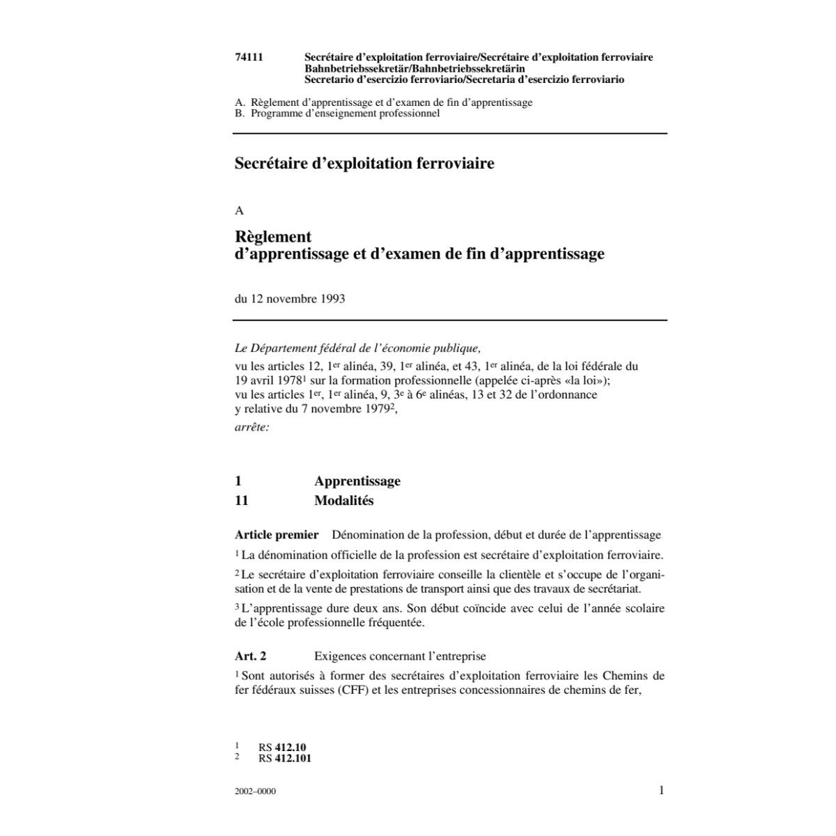R Secrétaire d'exploitation ferroviaire
