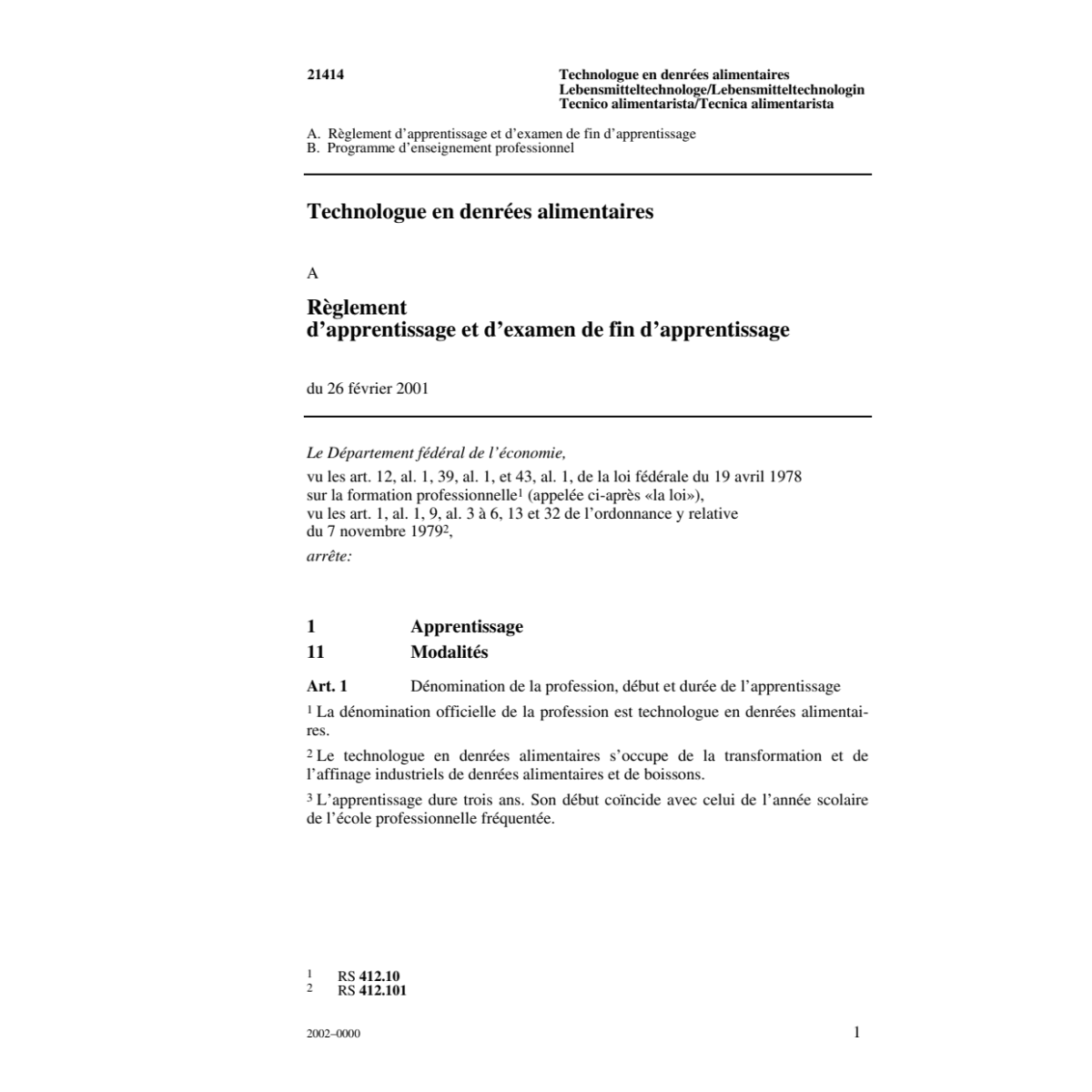 R apprent., Technologue denrées aliment.