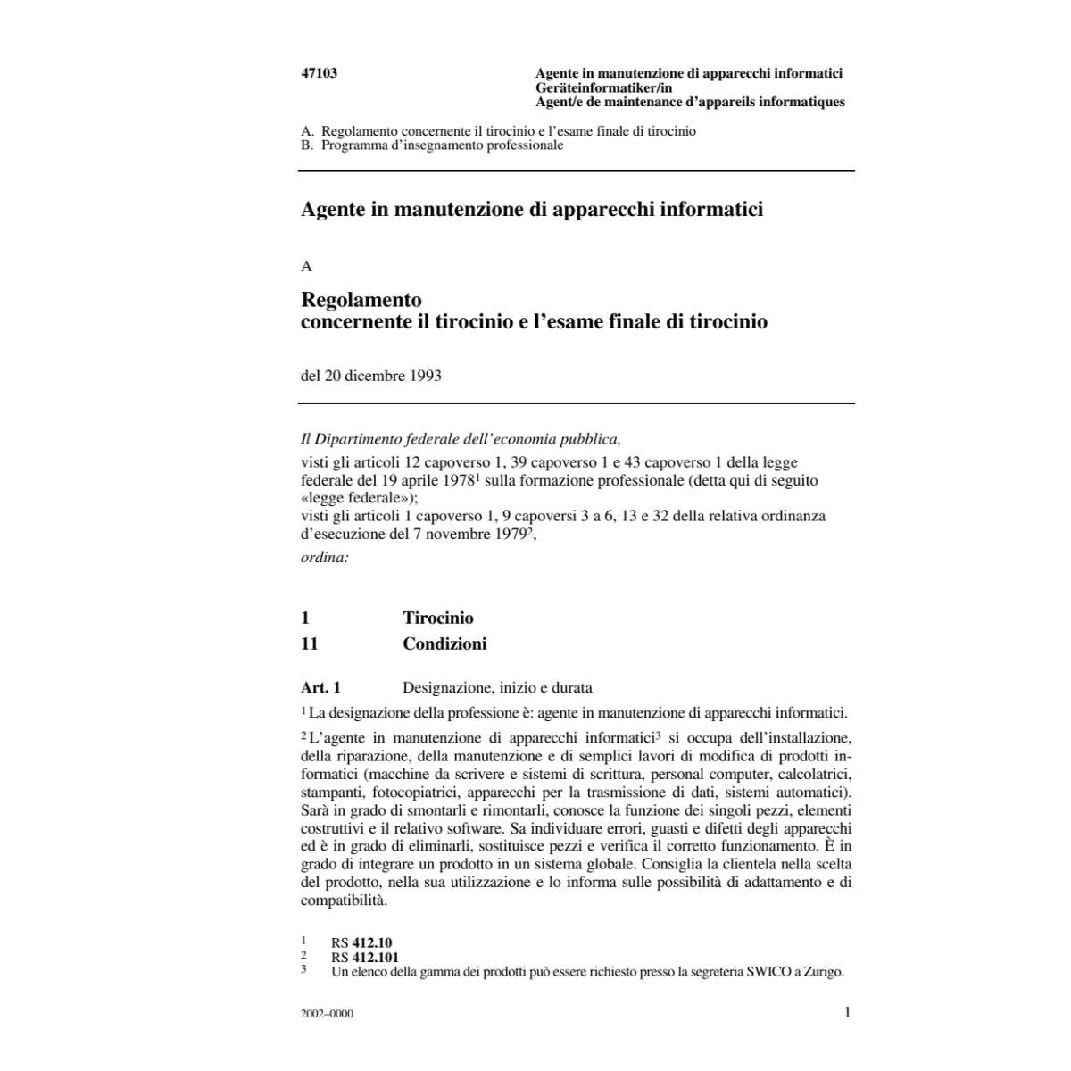 Agente in manutenzione di apparecchi