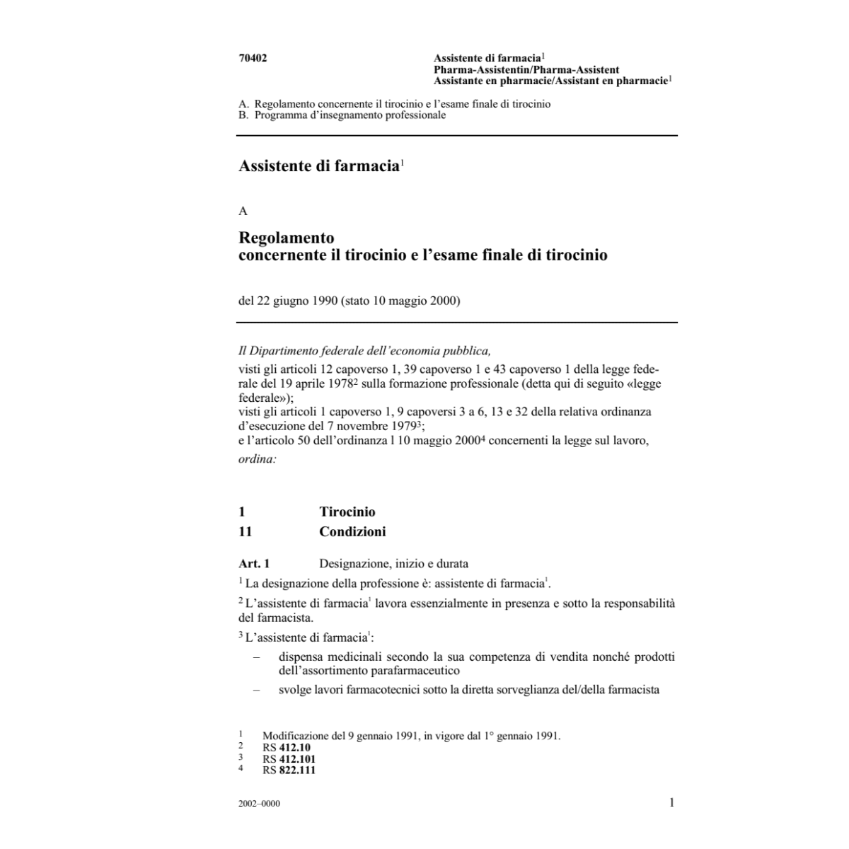R tirocinio, Assistente di farmacia