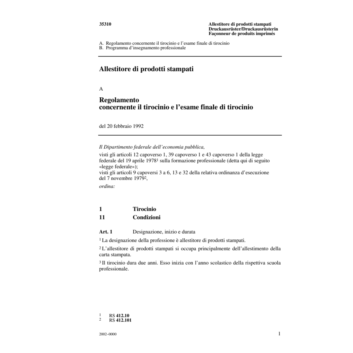 R tiroc. Allistitore prodotti stampati
