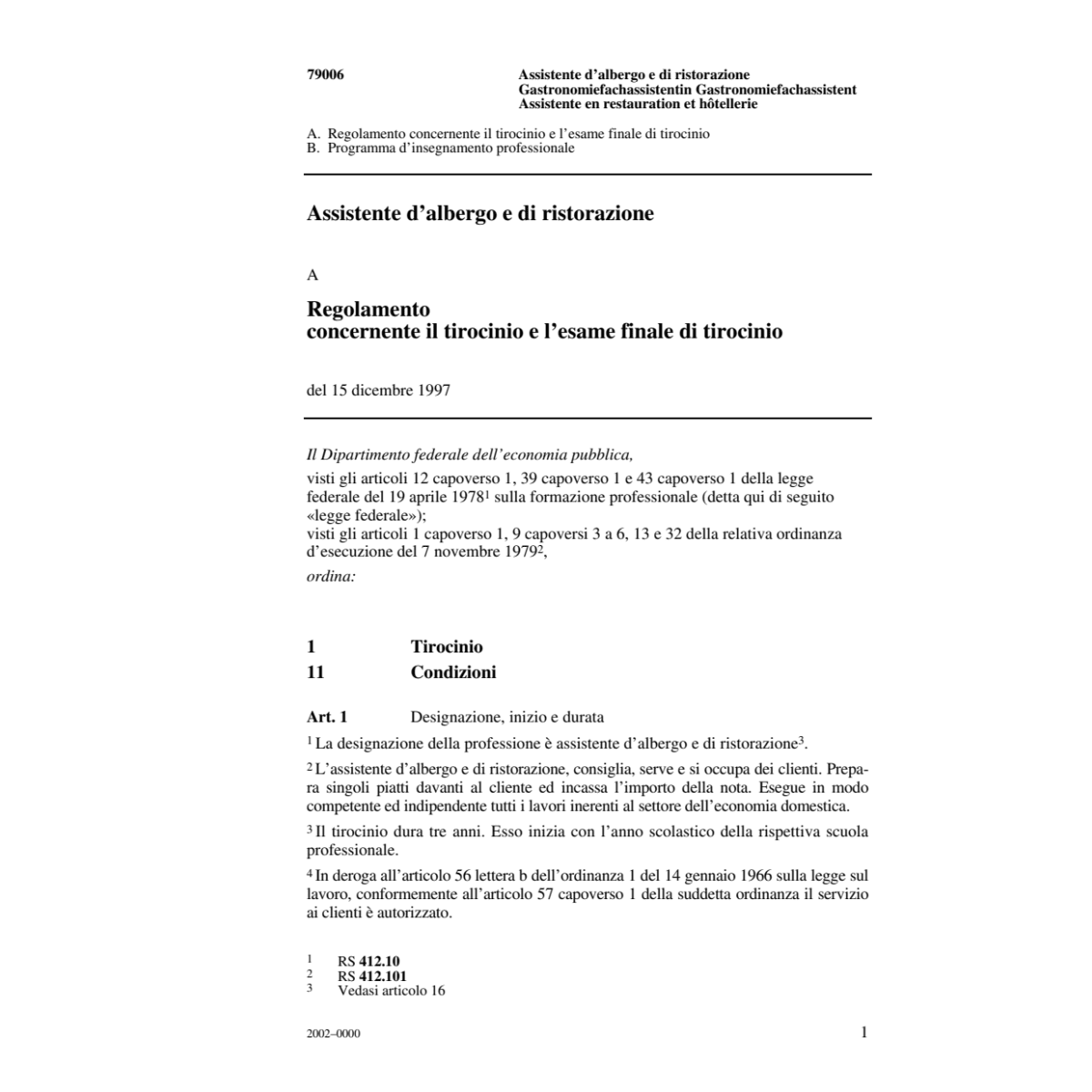 R Assistente d'albergo e di ristorazione
