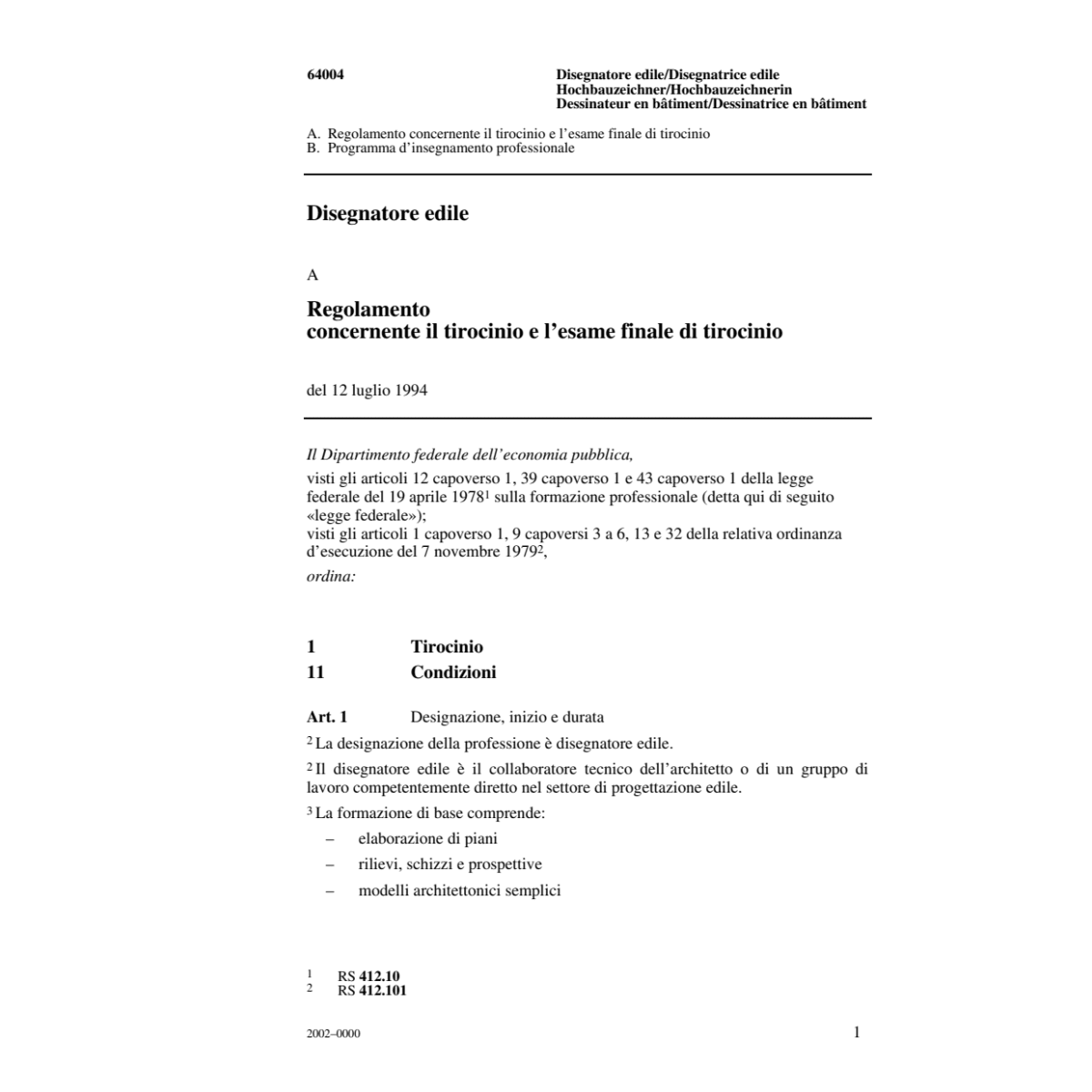 R tirocinio, Disegnatore edile