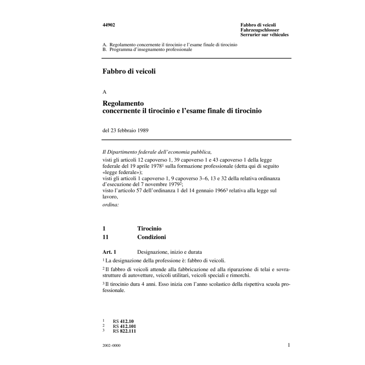 Fabbro di veicoli, R concern. tirocinio